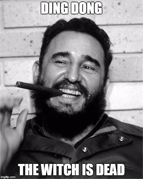 Fidel Castro | DING DONG; THE WITCH IS DEAD | image tagged in fidel castro | made w/ Imgflip meme maker
