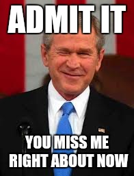George Bush Meme | ADMIT IT; YOU MISS ME RIGHT ABOUT NOW | image tagged in memes,george bush | made w/ Imgflip meme maker