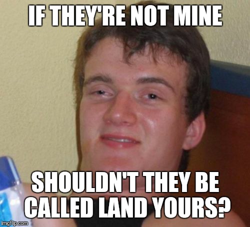 10 Guy Meme | IF THEY'RE NOT MINE SHOULDN'T THEY BE CALLED LAND YOURS? | image tagged in memes,10 guy | made w/ Imgflip meme maker