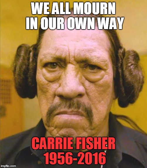 Danny Trejo Princess Leia | WE ALL MOURN IN OUR OWN WAY; CARRIE FISHER 1956-2016 | image tagged in danny trejo princess leia,memes,star wars,carrie fisher,princess leia | made w/ Imgflip meme maker