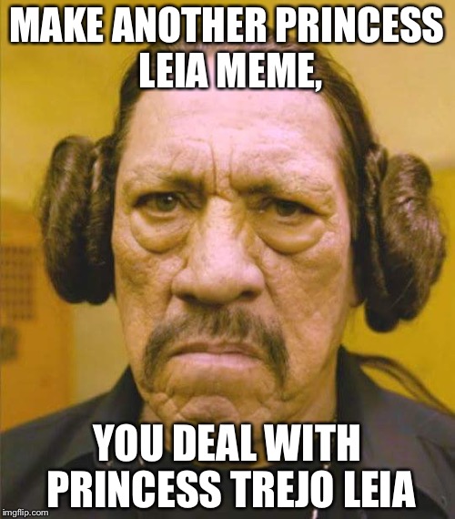 Danny Trejo Princess Leia | MAKE ANOTHER PRINCESS LEIA MEME, YOU DEAL WITH PRINCESS TREJO LEIA | image tagged in danny trejo princess leia | made w/ Imgflip meme maker
