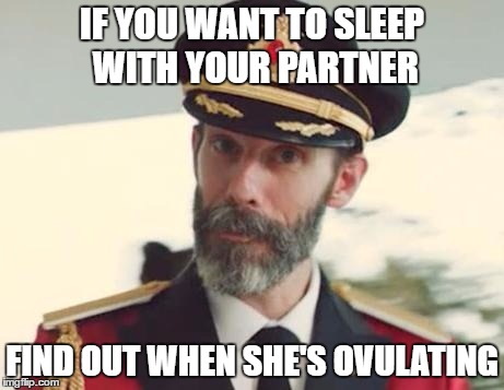 Your success rate will sky rocket | IF YOU WANT TO SLEEP WITH YOUR PARTNER; FIND OUT WHEN SHE'S OVULATING | image tagged in captain obvious,is it though,wife,girlfriend,dead cert | made w/ Imgflip meme maker