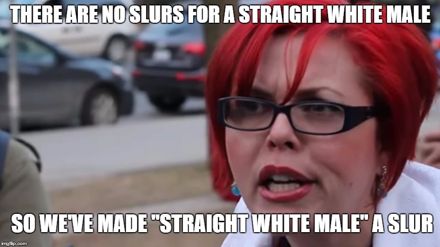 Slurs for White Men | THERE ARE NO SLURS FOR A STRAIGHT WHITE MALE; SO WE'VE MADE "STRAIGHT WHITE MALE" A SLUR | image tagged in slur,white,men,straight,sjw,memes | made w/ Imgflip meme maker