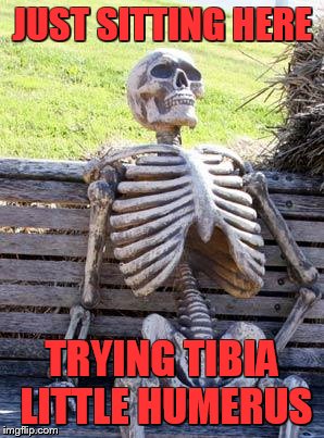sigh....16 hours between submissions... | JUST SITTING HERE; TRYING TIBIA LITTLE HUMERUS | image tagged in memes,waiting skeleton | made w/ Imgflip meme maker
