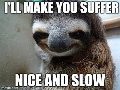 Creeper Sloth | I'LL MAKE YOU SUFFER; NICE AND SLOW | image tagged in creeper sloth | made w/ Imgflip meme maker