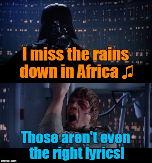 Why Luke really decided to take that fall | I miss the rains down in Africa ♫; Those aren't even the right lyrics! | image tagged in memes,star wars no,music,toto,africa,lyrics | made w/ Imgflip meme maker