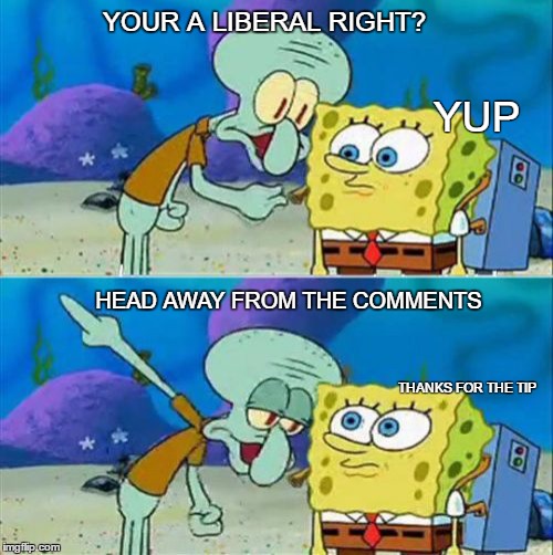 Talk To Spongebob | YOUR A LIBERAL RIGHT? YUP; HEAD AWAY FROM THE COMMENTS; THANKS FOR THE TIP | image tagged in memes,talk to spongebob | made w/ Imgflip meme maker