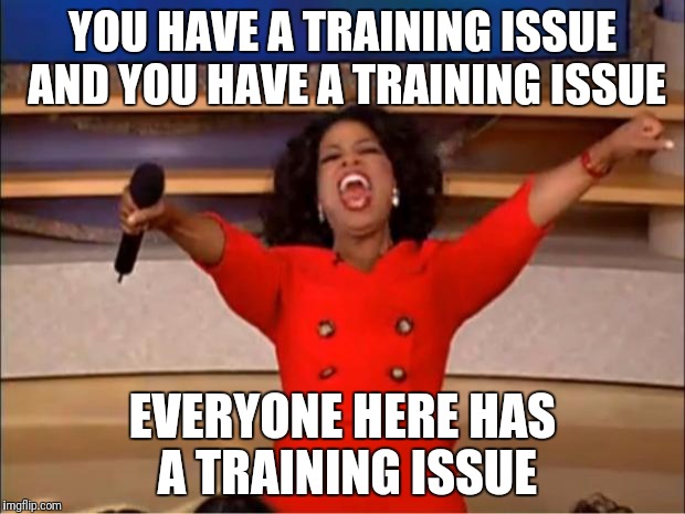 Oprah You Get A Meme | YOU HAVE A TRAINING ISSUE AND YOU HAVE A TRAINING ISSUE EVERYONE HERE HAS A TRAINING ISSUE | image tagged in memes,oprah you get a | made w/ Imgflip meme maker