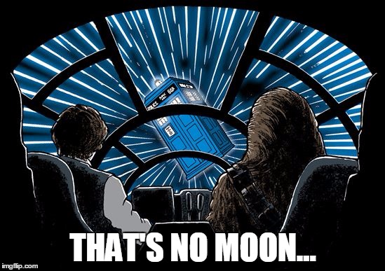 These aren't the Daleks you're looking for. | THAT'S NO MOON... | image tagged in doctor who,millennium falcon,star wars,crossovers i'd like to see,tardis | made w/ Imgflip meme maker