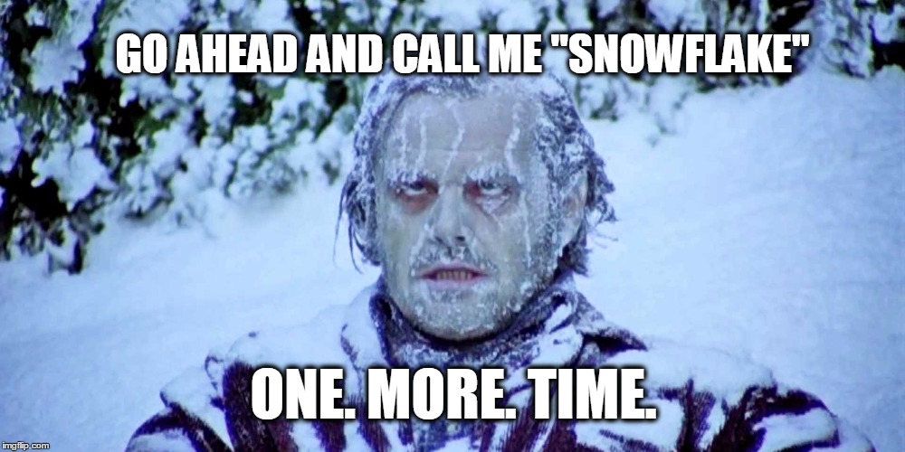 Snowflake | GO AHEAD AND CALL ME "SNOWFLAKE"; ONE. MORE. TIME. | image tagged in snowflake,liberal | made w/ Imgflip meme maker