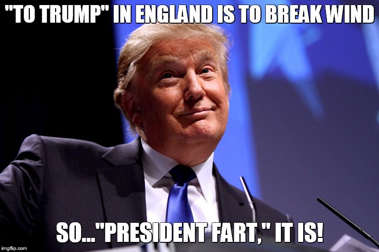 Donald Trump No2 | "TO TRUMP" IN ENGLAND IS TO BREAK WIND; SO..."PRESIDENT FART," IT IS! | image tagged in donald trump no2 | made w/ Imgflip meme maker
