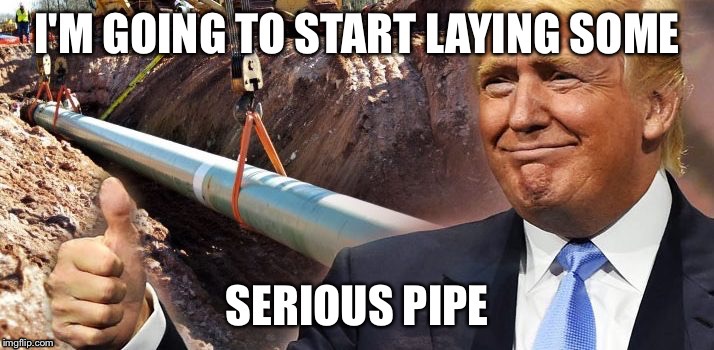Laying serious pipe | image tagged in dakota access pipeline,donald trump | made w/ Imgflip meme maker