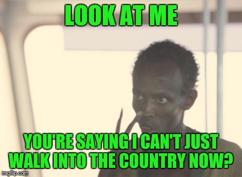 I'm The Captain Now | LOOK AT ME; YOU'RE SAYING I CAN'T JUST WALK INTO THE COUNTRY NOW? | image tagged in memes,i'm the captain now | made w/ Imgflip meme maker