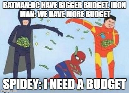 Pathetic Spidey | BATMAN:DC HAVE BIGGER BUDGET.
IRON MAN: WE HAVE MORE BUDGET; SPIDEY: I NEED A BUDGET | image tagged in memes,pathetic spidey | made w/ Imgflip meme maker