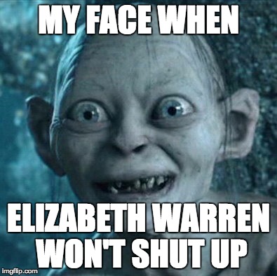 Gollum Meme | MY FACE WHEN; ELIZABETH WARREN WON'T SHUT UP | image tagged in memes,gollum | made w/ Imgflip meme maker