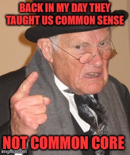 Back In My Day | BACK IN MY DAY THEY TAUGHT US COMMON SENSE; NOT COMMON CORE | image tagged in memes,back in my day | made w/ Imgflip meme maker