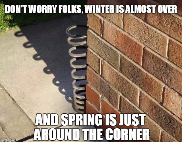A welcome sight in the Northeast indeed. | DON'T WORRY FOLKS, WINTER IS ALMOST OVER; AND SPRING IS JUST AROUND THE CORNER | image tagged in spring,winter | made w/ Imgflip meme maker