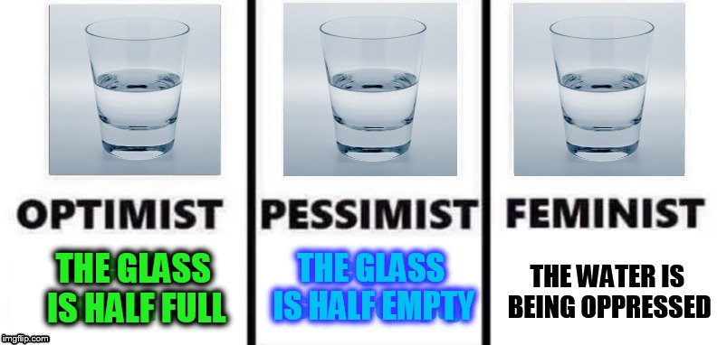 Pick 1 of 3 | THE GLASS IS HALF EMPTY; THE GLASS IS HALF FULL | image tagged in memes,optimist,pessimist,feminist,half full,test request | made w/ Imgflip meme maker