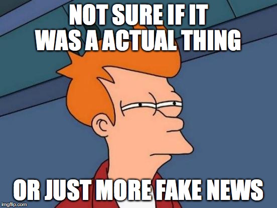 Futurama Fry Meme | NOT SURE IF IT WAS A ACTUAL THING OR JUST MORE FAKE NEWS | image tagged in memes,futurama fry | made w/ Imgflip meme maker