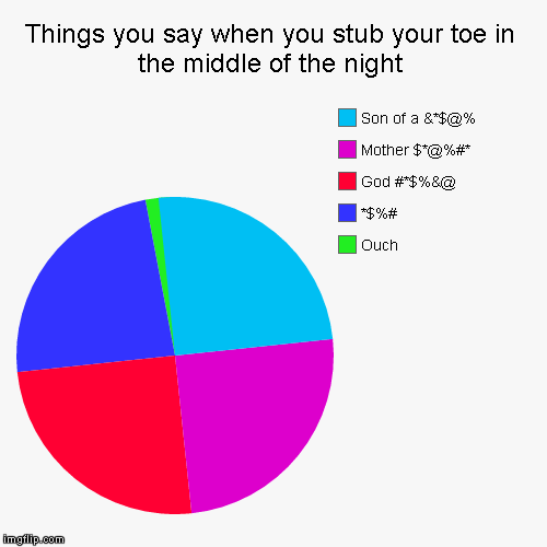 I did this last night so I know it to be true!!! | image tagged in funny,pie charts,swearing,stub your toe,angry pain | made w/ Imgflip chart maker