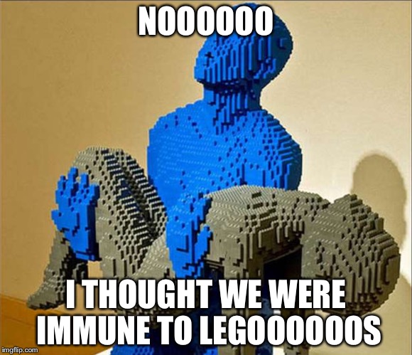 What legos can do to you | NOOOOOO; I THOUGHT WE WERE IMMUNE TO LEGOOOOOOS | image tagged in lego week,funny,dying lego | made w/ Imgflip meme maker