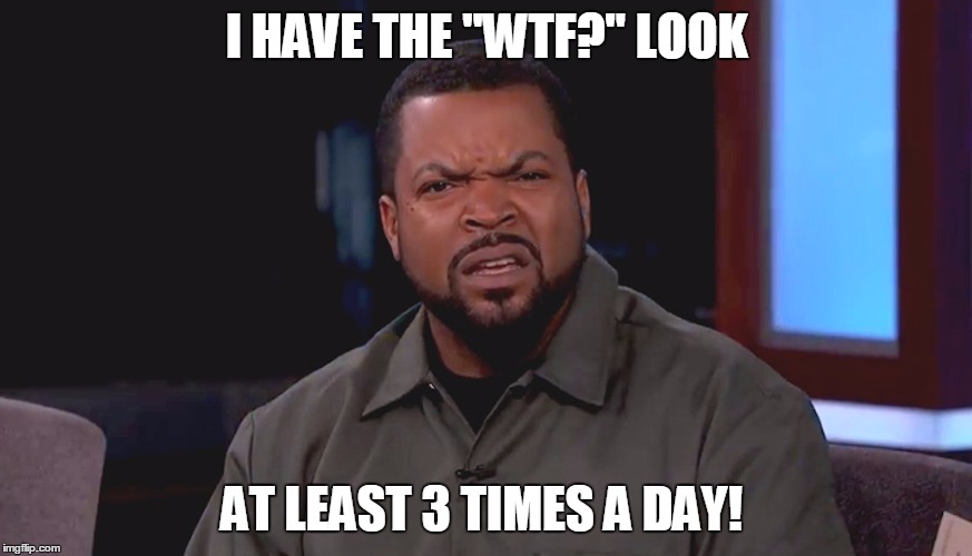 WTF look | I HAVE THE "WTF?" LOOK; AT LEAST 3 TIMES A DAY! | image tagged in really ice cube,ice cube,wtf,are you serious,dumb ass,work | made w/ Imgflip meme maker