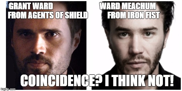 The Wards of Marvel | GRANT WARD                               WARD MEACHUM 
FROM AGENTS OF SHIELD             FROM IRON FIST; COINCIDENCE? I THINK NOT! | image tagged in marvel,agents of shield,netflix,iron fist,conspiracy | made w/ Imgflip meme maker