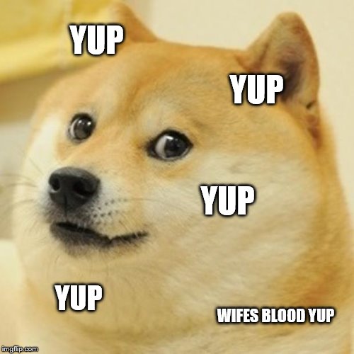 YUP YUP YUP YUP WIFES BLOOD YUP | image tagged in memes,doge | made w/ Imgflip meme maker