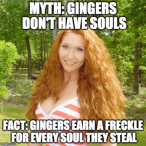 Let's clear this up. | MYTH: GINGERS DON'T HAVE SOULS; FACT: GINGERS EARN A FRECKLE FOR EVERY SOUL THEY STEAL | image tagged in ginger,fact,myth,soul,bacon | made w/ Imgflip meme maker