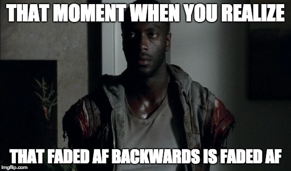 That Moment When... | THAT MOMENT WHEN YOU REALIZE; THAT FADED AF BACKWARDS IS FADED AF | image tagged in that moment when,twd,the walking dead,faded af,funny | made w/ Imgflip meme maker