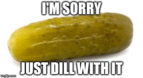 Pickle | I'M SORRY; JUST DILL WITH IT | image tagged in pickle | made w/ Imgflip meme maker