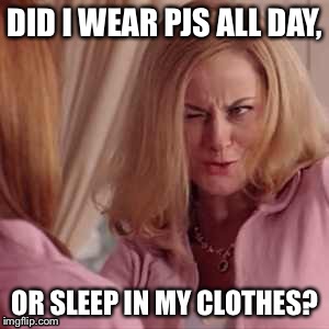 Mean Girls- Cool Mom | DID I WEAR PJS ALL DAY, OR SLEEP IN MY CLOTHES? | image tagged in mean girls- cool mom | made w/ Imgflip meme maker