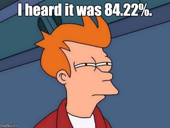 Futurama Fry Meme | I heard it was 84.22%. | image tagged in memes,futurama fry | made w/ Imgflip meme maker