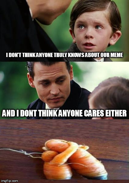 its fruit week (or in this case, a vegetable) A 123Guy event. | I DON'T THINK ANYONE TRULY KNOWS ABOUT OUR MEME; AND I DONT THINK ANYONE CARES EITHER | image tagged in memes,finding neverland,fruit week,johnny depp,carrots | made w/ Imgflip meme maker