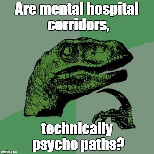 Philosoraptor | Are mental hospital corridors, technically psycho paths? | image tagged in memes,philosoraptor | made w/ Imgflip meme maker