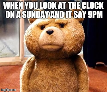 TED | WHEN YOU LOOK AT THE CLOCK ON A SUNDAY AND IT SAY 9PM | image tagged in memes,ted | made w/ Imgflip meme maker