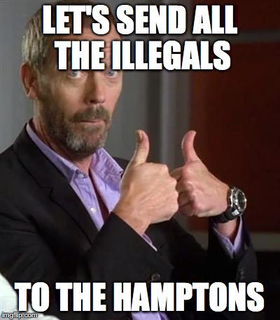 Dr. House | LET'S SEND ALL THE ILLEGALS; TO THE HAMPTONS | image tagged in dr house | made w/ Imgflip meme maker