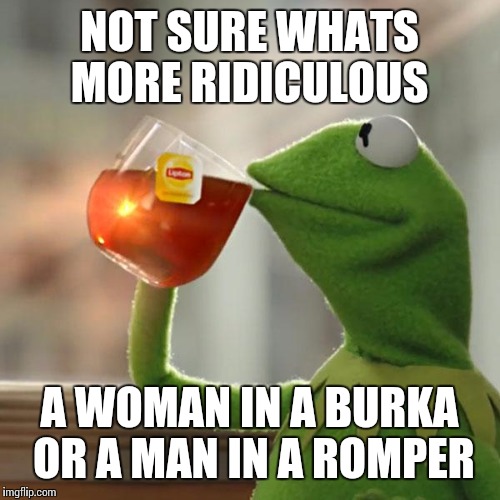 But That's None Of My Business Meme | NOT SURE WHATS MORE RIDICULOUS; A WOMAN IN A BURKA OR A MAN IN A ROMPER | image tagged in memes,but thats none of my business,kermit the frog | made w/ Imgflip meme maker