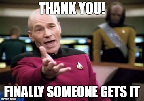 THANK YOU! FINALLY SOMEONE GETS IT | image tagged in memes,picard wtf | made w/ Imgflip meme maker