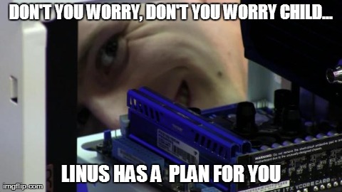 DON'T YOU WORRY, DON'T YOU WORRY CHILD... LINUS HAS A  PLAN FOR YOU | image tagged in linus | made w/ Imgflip meme maker