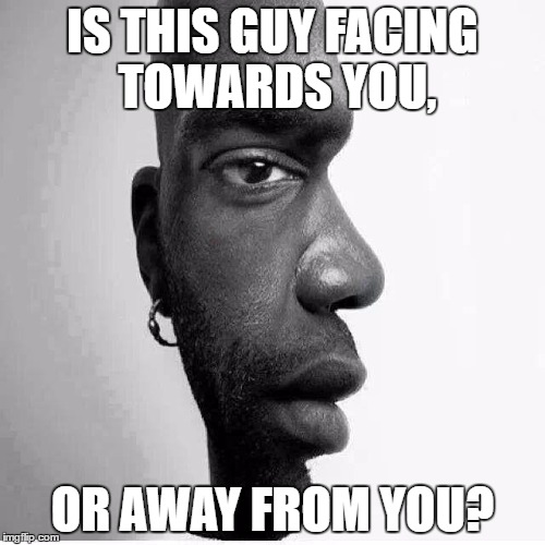 I cant answer | IS THIS GUY FACING TOWARDS YOU, OR AWAY FROM YOU? | image tagged in confusing | made w/ Imgflip meme maker