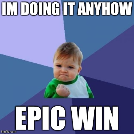 IM DOING IT ANYHOW EPIC WIN | image tagged in memes,success kid | made w/ Imgflip meme maker