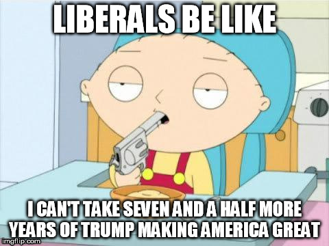 Stewie | LIBERALS BE LIKE; I CAN'T TAKE SEVEN AND A HALF MORE YEARS OF TRUMP MAKING AMERICA GREAT | image tagged in liberalism | made w/ Imgflip meme maker