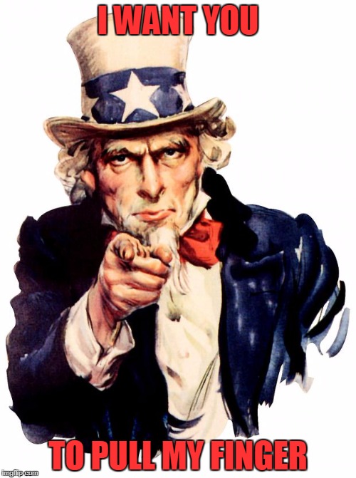Uncle Sam | I WANT YOU; TO PULL MY FINGER | image tagged in memes,uncle sam | made w/ Imgflip meme maker