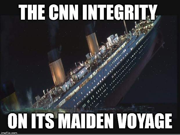 CNN = Fake News | THE CNN INTEGRITY; ON ITS MAIDEN VOYAGE | image tagged in titanic sinking,cnn sucks,cnn fake news,fake news | made w/ Imgflip meme maker