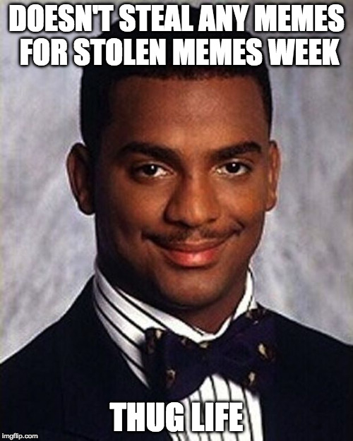 The meme life chose me | DOESN'T STEAL ANY MEMES FOR STOLEN MEMES WEEK; THUG LIFE | image tagged in carlton banks thug life,thug life,iwanttobebacon,iwanttobebaconcom,stolen memes week,stolen | made w/ Imgflip meme maker