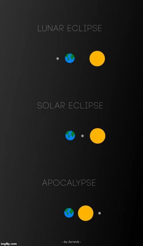 now you know the difference | image tagged in meme,lunar eclipse,solar eclipse,apocalypse | made w/ Imgflip meme maker