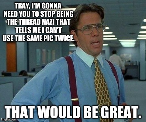 That Would Be Great Meme | TRAY, I'M GONNA NEED YOU TO STOP BEING THE THREAD NAZI THAT TELLS ME I CAN'T USE THE SAME PIC TWICE. THAT WOULD BE GREAT. | image tagged in memes,that would be great | made w/ Imgflip meme maker