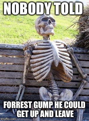 Life WAS like a box of chocolate | NOBODY TOLD; FORREST GUMP HE COULD GET UP AND LEAVE | image tagged in memes,waiting skeleton,chocolate,forrest gump | made w/ Imgflip meme maker
