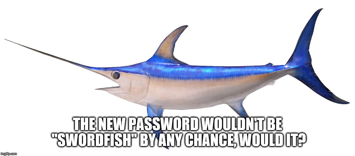 THE NEW PASSWORD WOULDN'T BE "SWORDFISH" BY ANY CHANCE, WOULD IT? | made w/ Imgflip meme maker